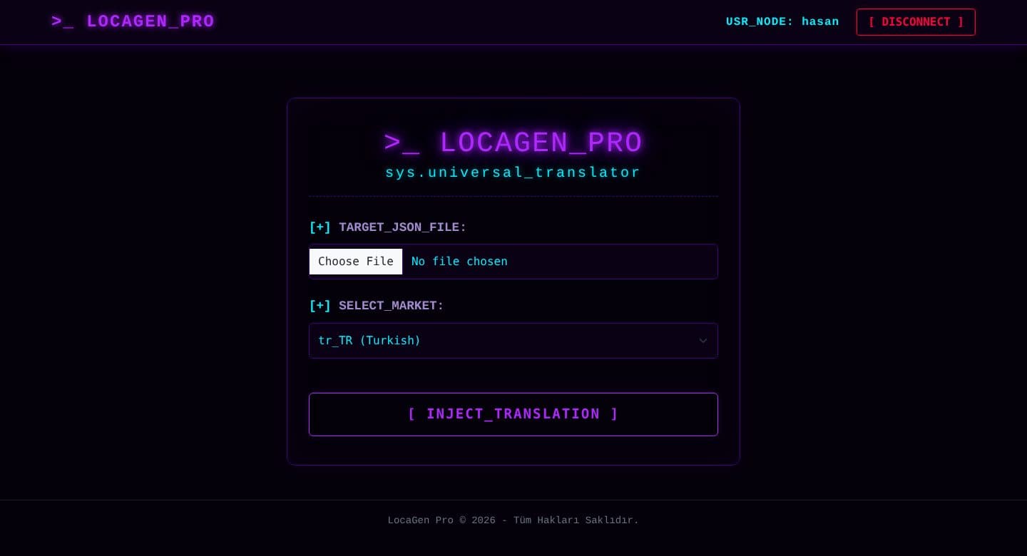 The LocaGen PRO web interface